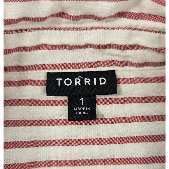 Torrid seersucker red Neutral striped tunic button up long sleeve top 1X career - Picture 4 of 7